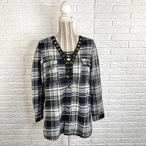 Active USA Black and White Plaid Flannel Top